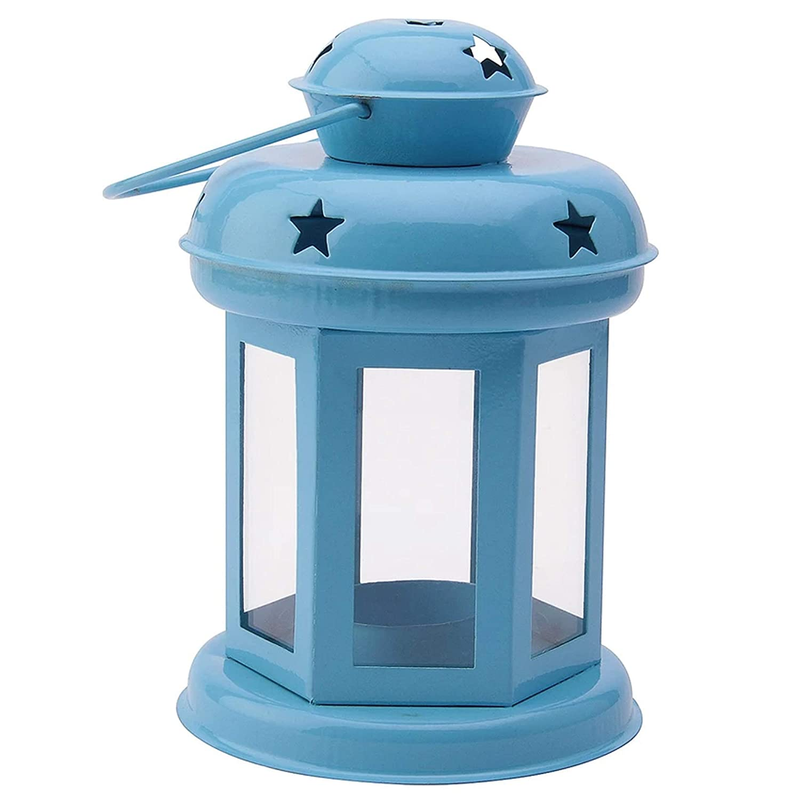 Alisha Exports set of 2 Decorative Yellow & Blue Iron Lanterns