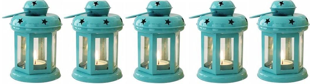 Alisha Exports Set of 5 Decorative Blue Iron Lanterns