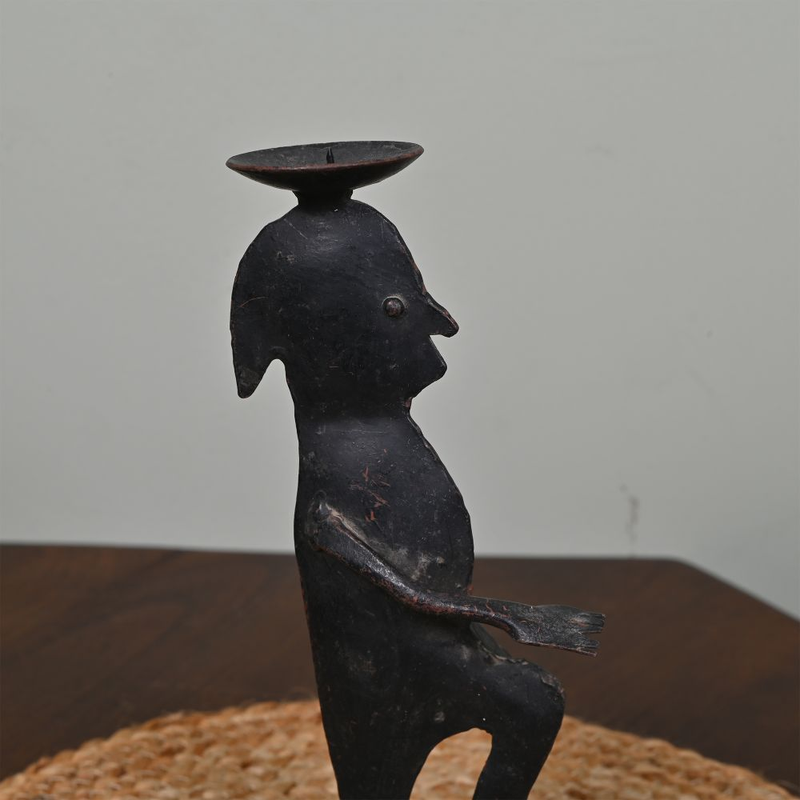 3*3*8 Inch Indian Home Decor Unique Brass Figurine, Standing Man Candle Holder Figurine, Tribal Figure, Antique Collection Of Brass Statue
#295